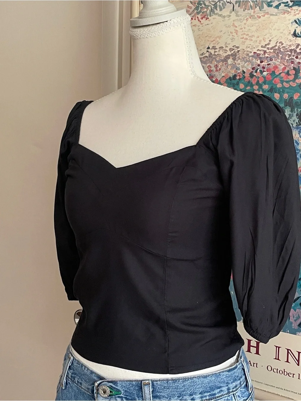 Abercrombie & Fitch Puff Sleeve Top Small Black Cottagecore Milkmaid Prairie